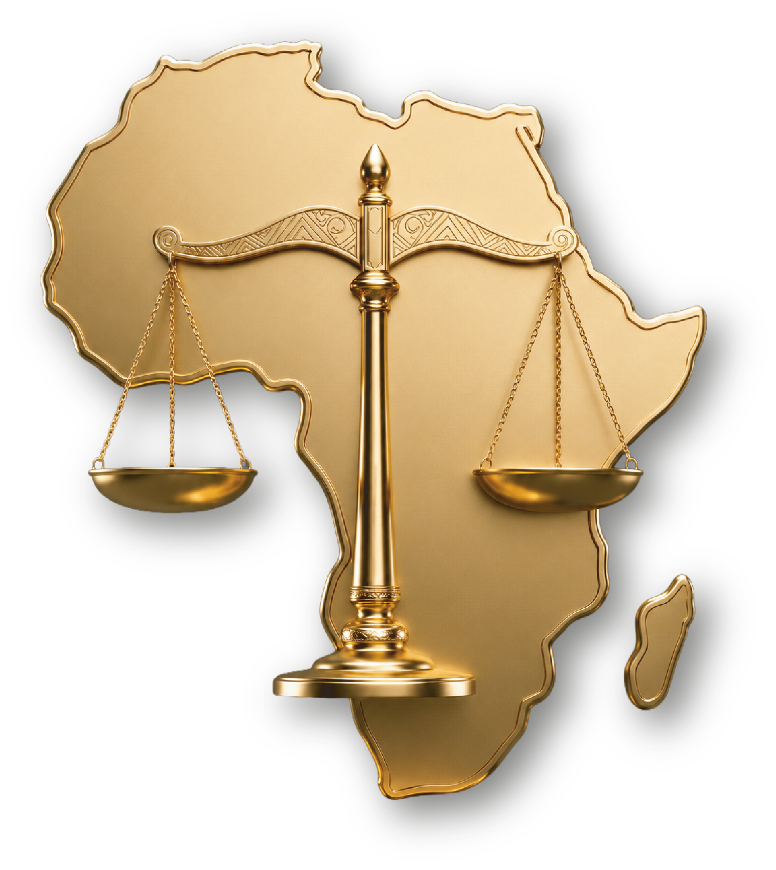Carte de l'Afrique dorée portant une balance de la justice, emblème de l'AADP